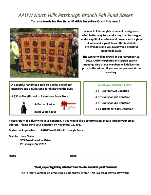 AAUW North Hills Pittsburgh Branch Fall Fund Raiser AAUW NORTH HILLS